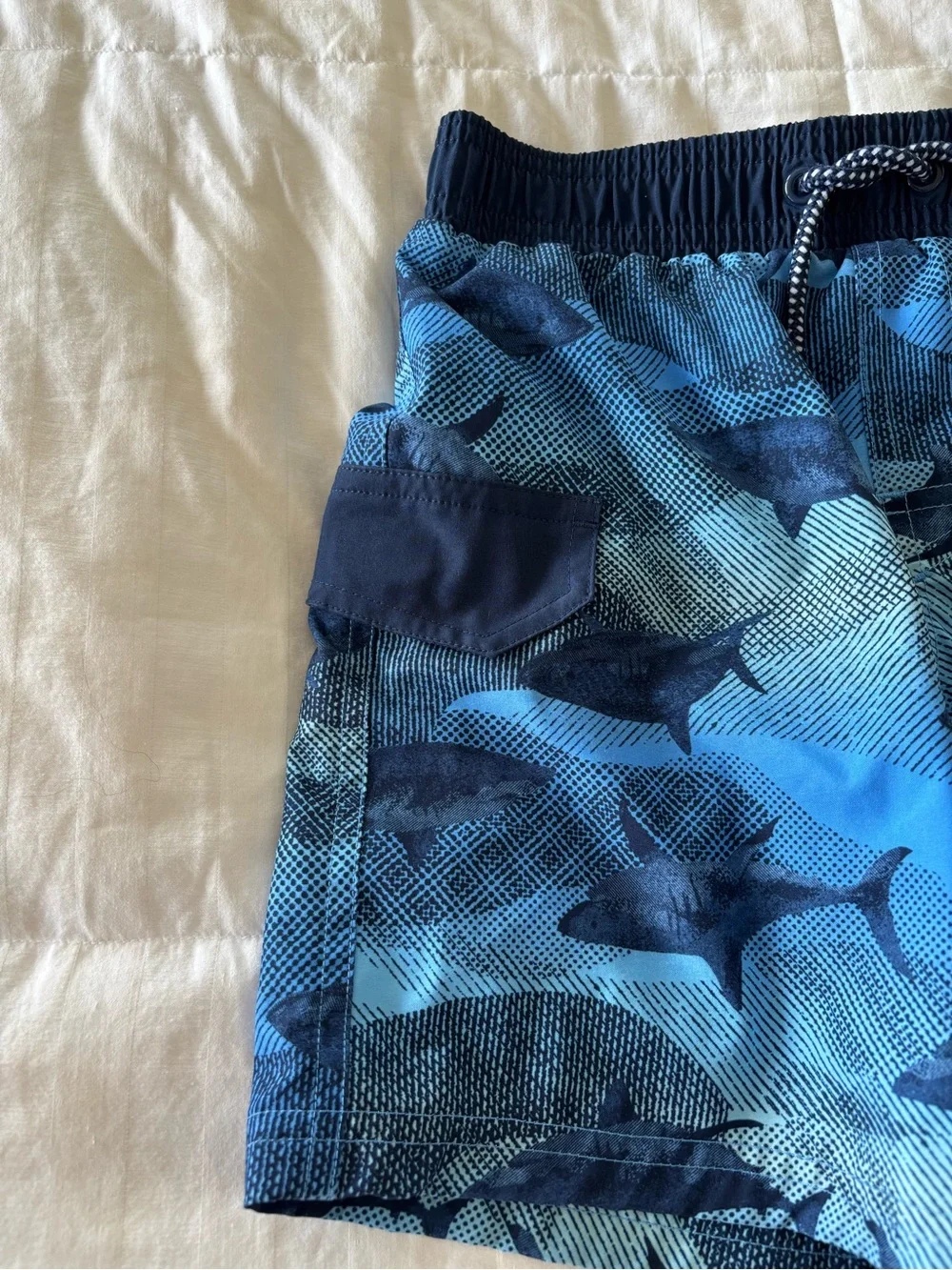 Boys Small 6/7 Blue Shark Swim Trunks